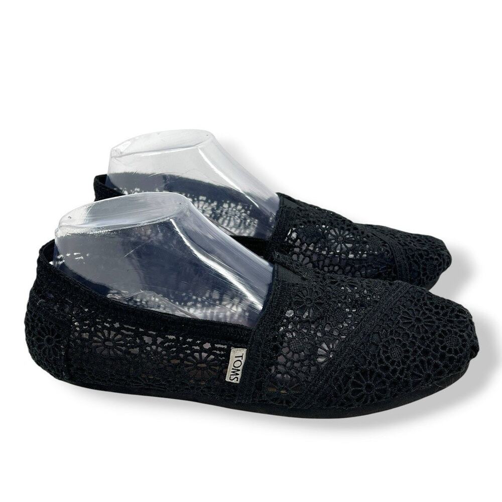 TOMS Women’s Size 8.5 Black Moroccan Crochet Lace‎ Slip-On Alpargatas